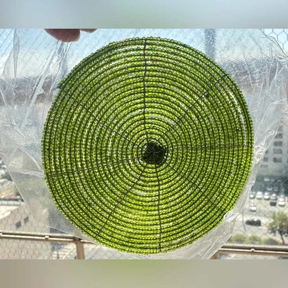 Green Glass beaded 6 Coasters Table Top Decor water ring protector